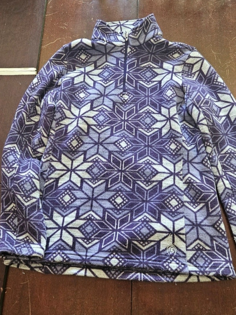 Spyder Purple and White Geometric Quarter-Zip Fleece Perfect For Skiing In